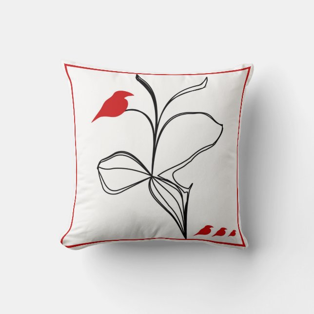 Coussin oiseaux ROUGES mystérieux sur la fleur de noir (Recto)