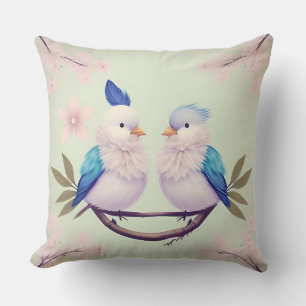 Coussin Oiseaux sur une branche de fleurs de cerisier
