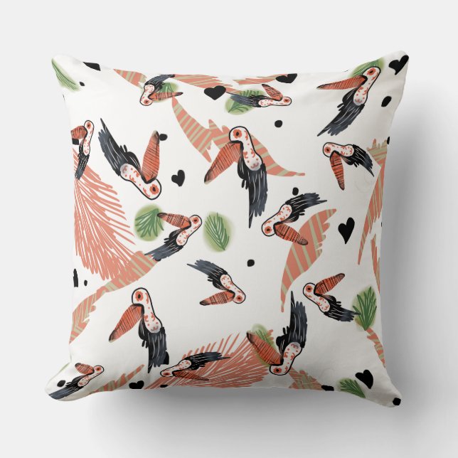 Coussin Oiseaux toucans Art tropical d'été verdure (Recto)