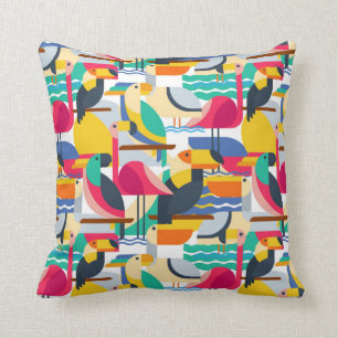 Coussin Oiseaux tropicaux géométriques