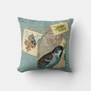 Coussin Oiseaux vintages Floral Postage Branche de l'écoul