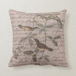 Coussin Oiseaux vintages sur les branches avec écriture