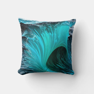 Coussin "Ola Tiburón" Vague de requin bleu