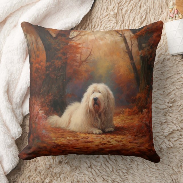 Coussin Old English Sheepdog en automne Leaves Fall Inspir (Couverture)