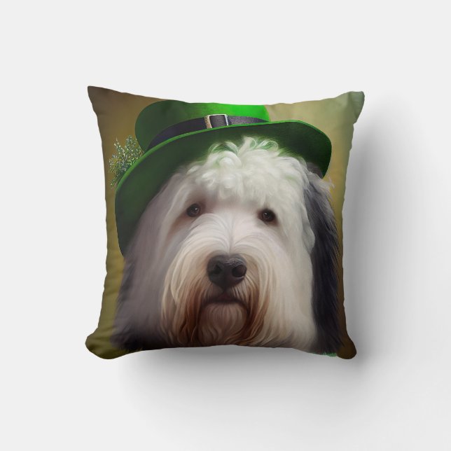 Coussin Old English Sheepdog en tenue de la Saint-Patrick (Recto)
