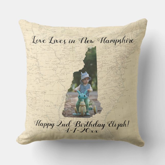 Coussin Old Map Love In New Hampshire State Photo (Recto)