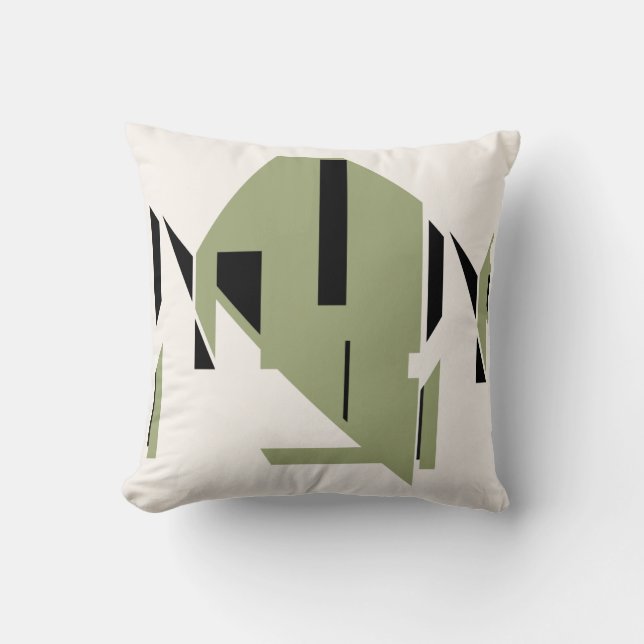 Coussin Olive Black on White Bold Geometric Art Abstract (Recto)