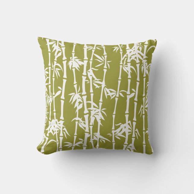Coussin Olive green, bambou blanc personnalisé (Recto)