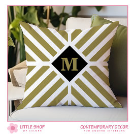Coussin Olive Green Diagonal Stripes Monogramme