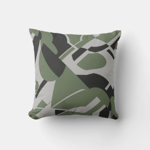 Coussin Olive Green Gris Noir Gras Diagonal Design