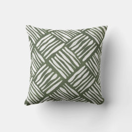 Coussin Olive Green Hand-Drawn Basket Weave