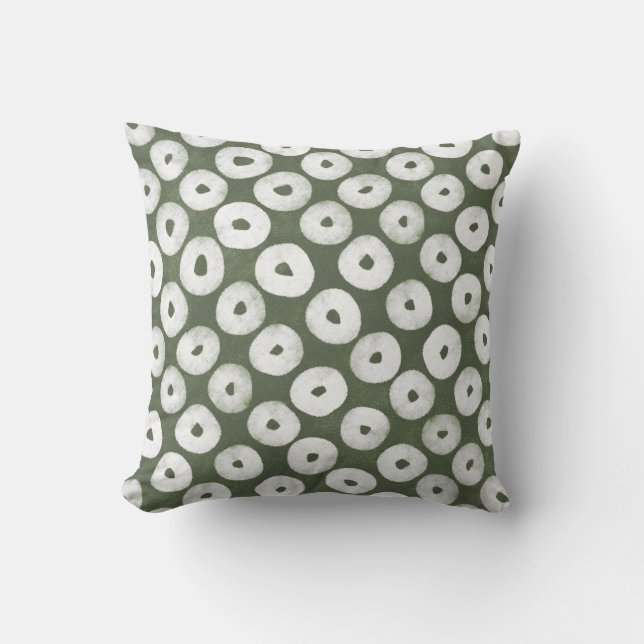 Coussin Olive Green Hand-Drawn Bold Rustic Circles (Recto)