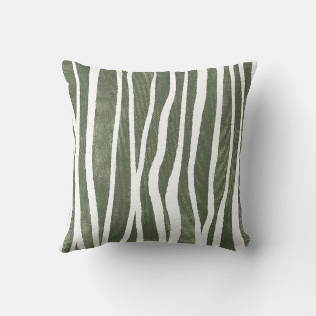Coussin Olive Green Hand-Drawn Organic Wobbly Stripes (Verso)