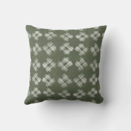 Coussin Olive Green Hand-Drawn Rustic Checkered Pattern