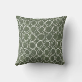 Coussin Olive Green Hand-Drawn Rustic Circle Doodles