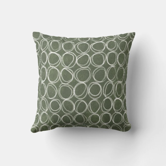 Coussin Olive Green Hand-Drawn Rustic Circle Doodles (Verso)