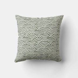 Coussin Olive Green Hand-Drawn Seigaiha Ocean Waves