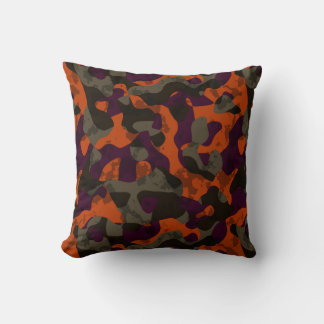 Coussin Olive, Marron et camouflage abstrait orange feu