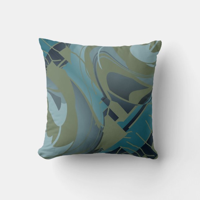 Coussin Olive Seafoam Grey Diagonal Floral Abstract Design (Recto)