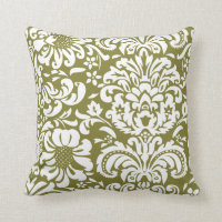 Olive Vert et blanc Floral Damas