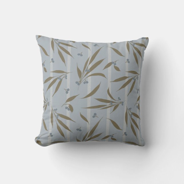 Coussin Oliviers immatériels en vert et bleu (Recto)