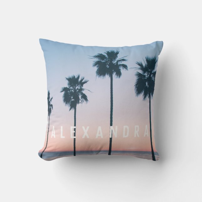 Coussin Ombre de coucher de soleil tropical rose et bleu P (Recto)