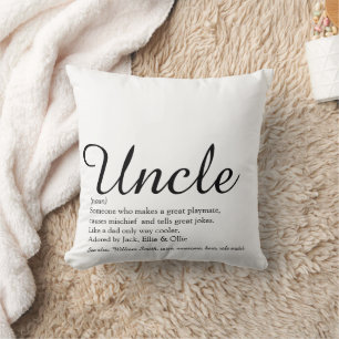 Coussin Oncle Fun Cool Élégant Script Noir et Blanc