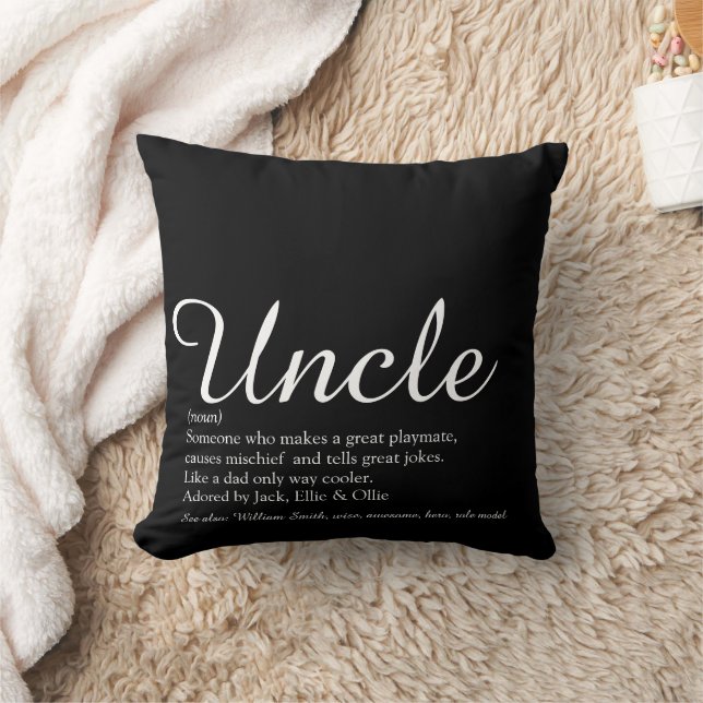 Coussin Oncle Moderne Fun Élégant Script Noir et Blanc (Couverture)