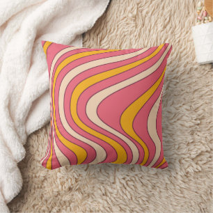 Coussin Ondes de style rétro rose et orange