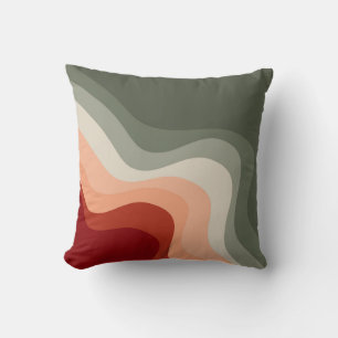 Coussin Ondes de style rétro vert et rouge