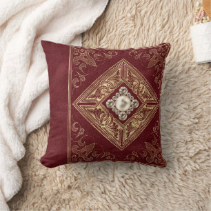 Coussin Opulence ornée Flouris rouge et or bijoux