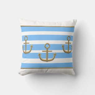 Coussin or ancre bleu blanc arrière - plan