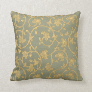 Coussin Or baroque de ~ de damassé, carreau vert de remous