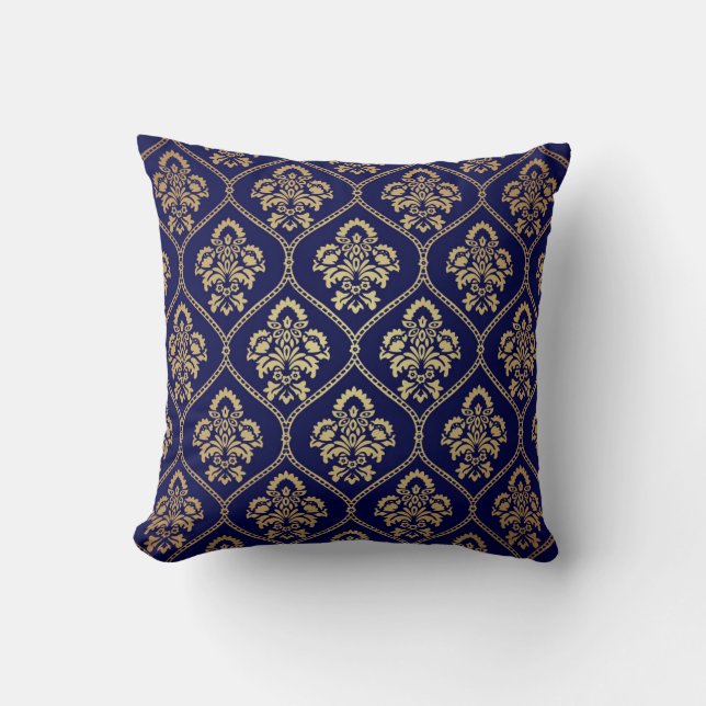 Coussin Or & bleu : Damas de luxe (Recto)