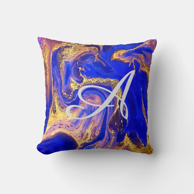 Coussin or, bleu royal, marbre, naturel, tourbillon, pierr (Recto)