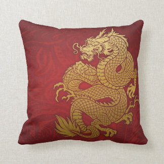 Coussin Or chinois et rouge de dragon
