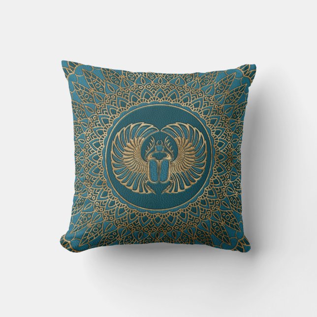 Coussin Or égyptien de scarabée de scarabée sur le cuir (Recto)