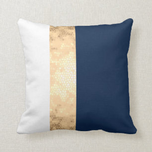 Coussin or élégant de faux, bleu marine, rayures blanche