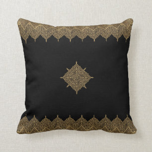 Coussin Or et motif d'Indien de noir