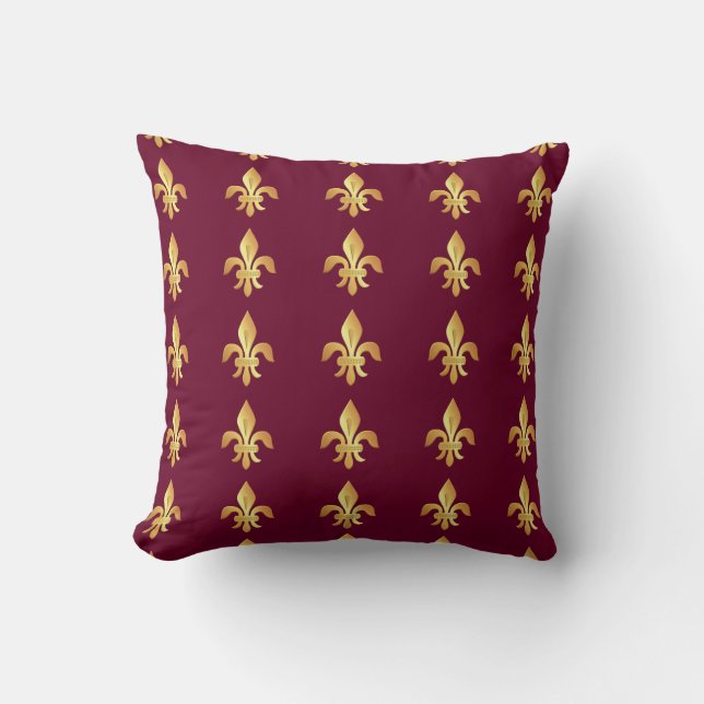 Coussin Or Fleur-De-lis sur Bourgogne (Recto)