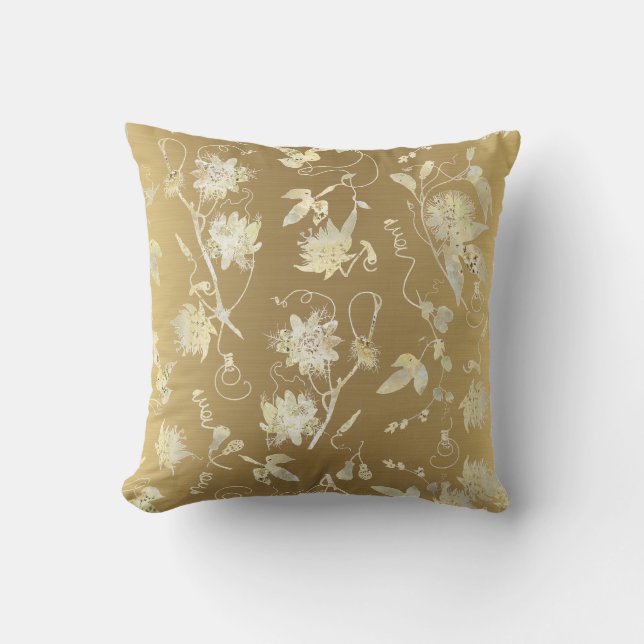 Coussin Or Floral Élégant (Recto)