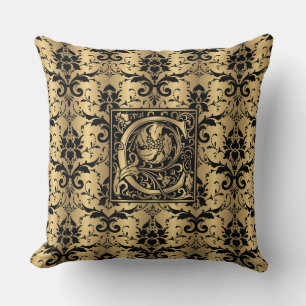Coussin Or glamour et noir Damas Imprimer Monogramme C
