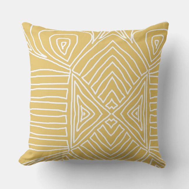 Coussin or jaune Tribal Maze Boue Motif Africain (Recto)