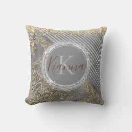 Coussin Or Lotus Mandala Parties scintillant argent Monogr