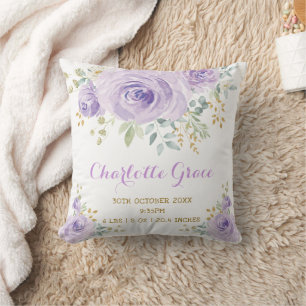 Coussin Or Né Aquarelle Fleurs Statistiques de Naissance N