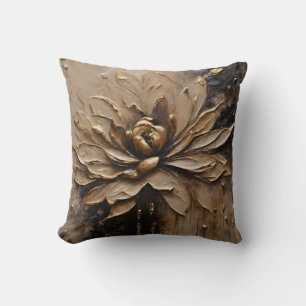 Coussin Or Noir Beige Brun Abstrait 