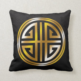 Coussin Or noir ornemental oriental du symbole   de longue