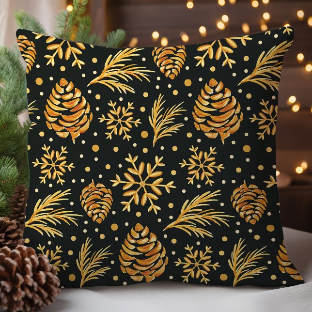 Coussin Or Pin rustique et flocon de neige (Créateur téléchargé)