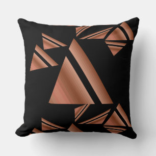 Coussin Or Rose Moderne Triangles Géométriques Noirs