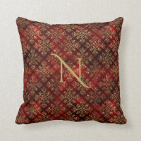 Or Rouge Bourgogne Monogramme Damask Élégant Chic